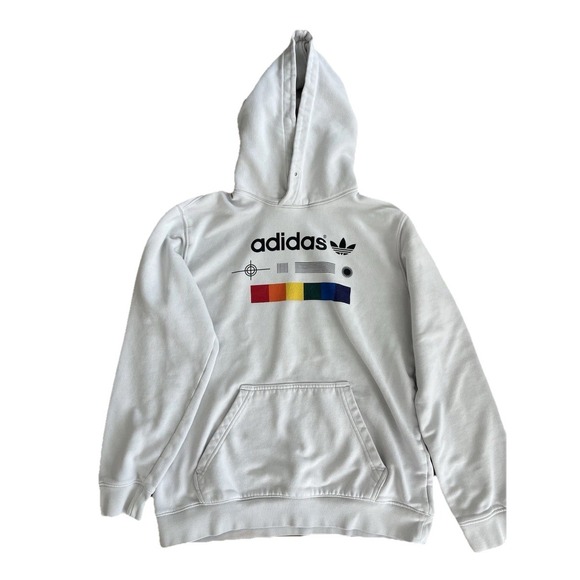 Vintage‎ 1980s Adidas Hoodie Sweatshirt Football Soccer Training Medium White - Picture 1 of 9